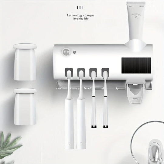 Multifunctional Induction Toothbrush Holder Automatic Toothpaste Squeezing Hole Free Wall Mounted Toothbrush Storage Box