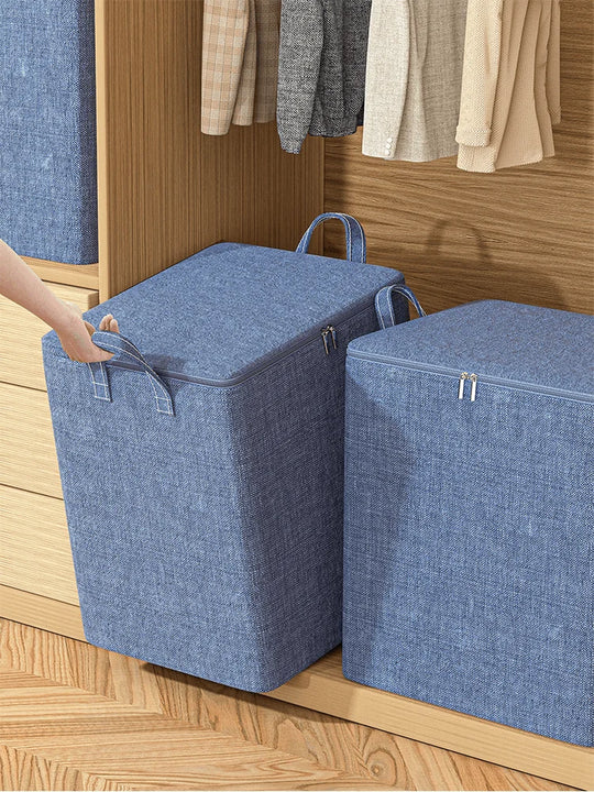 1PC Clothing Storage Bag, Used for Organizing Bedrooms, Closets, Clothes, Quilts, Storage Bag with Lid and Handle, Blue